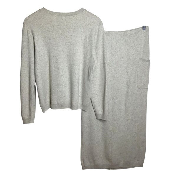 Vintage DKNY Classic Oatmeal Knit Cardigan Skirt Set Cotton Linen L Hong Kong - Picture 3 of 8